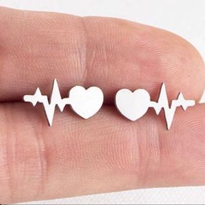 EKG ECG Electrocardio Heartbeat Heart Sinus Rhythm Stud Earring Med Doctor Nurse